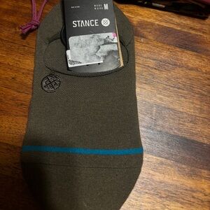 Stance Men's No-Show Sock in Olive with Teal Stripe